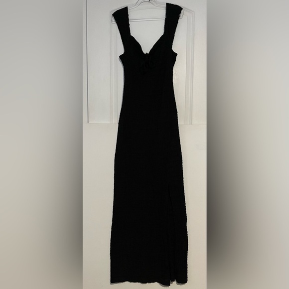 Free People Eleni Bodycon Maxi Dress in Black Smocked Side Slit Sweetheart L - Picture 9 of 13